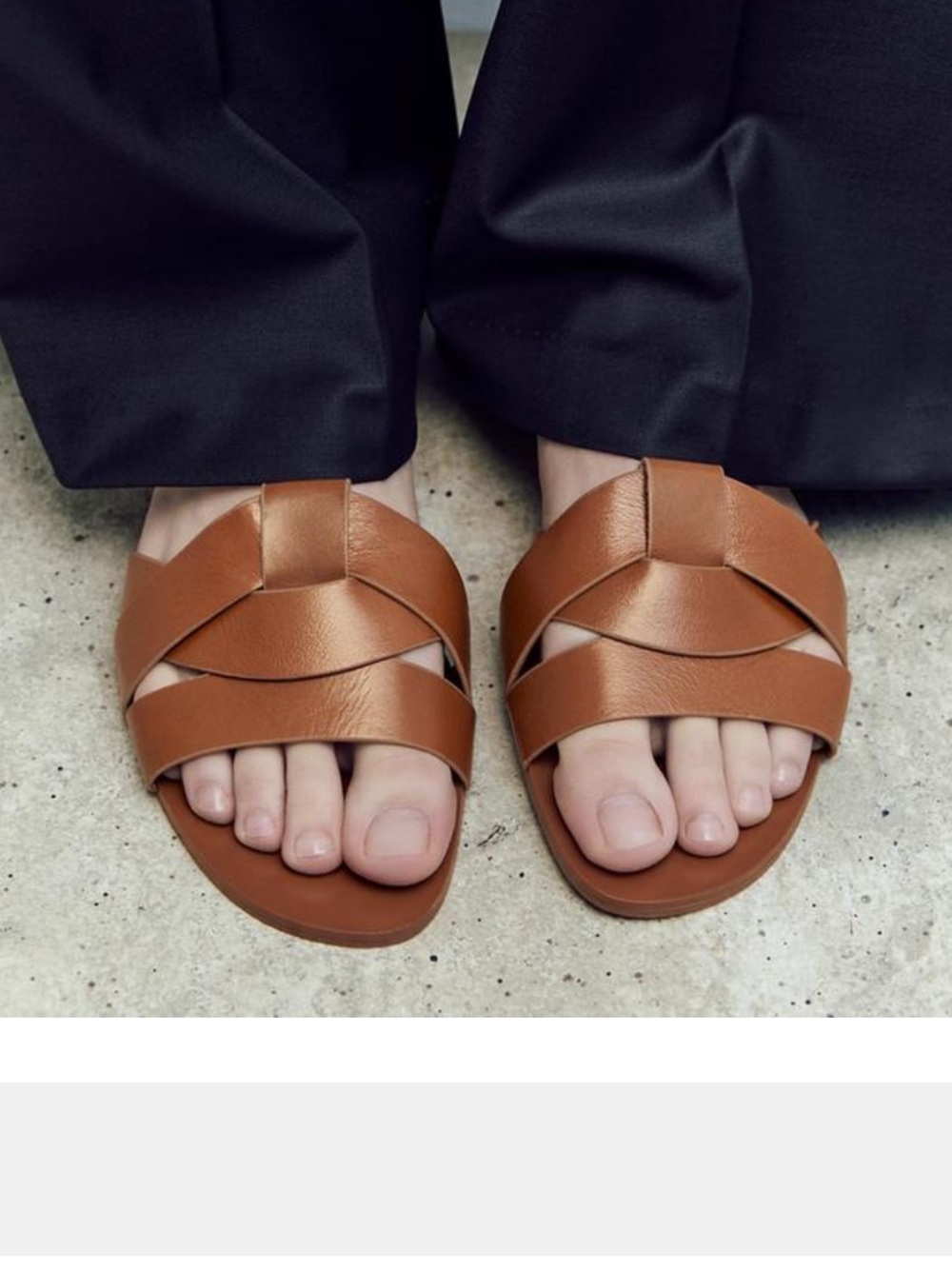 Zara Basic leather brown crossover slip on sandals minimalist size 39